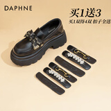DAPHNE达芙妮英伦风乐福鞋女2026新款复古单鞋百搭黑色一脚蹬玛丽珍小皮鞋子 黑色【买一送三配饰增高款】 【5.5cm跟高】 37
