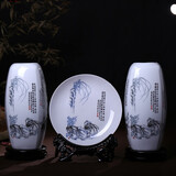 景韵雅成景德镇陶瓷新中式水培富贵竹花瓶富贵竹摆件客厅插花大口径高瓶身 兰花三件套送配套底座