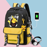 帆特西书包男女潮流防泼水双肩包韩版原宿高中生小学生初中学生减负背包 皮卡黄配黑色