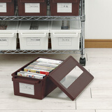 inomata日本进口cd收纳盒dvd碟片光盘整理箱大容量游戏漫画NS专辑储存盒 大号棕色