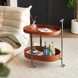 宅家纪北欧简约圆形客厅可移动推车沙发边几轻奢多功能储物马鞍皮零食车 棕色马鞍皮-亮银色不锈钢-椭圆形