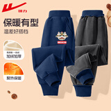回力童装儿童裤子加绒2026新款男童一体绒卫裤保暖秋冬中大童运动裤潮 【加绒冬款】H国潮狮K藏蓝 140 cm