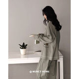 曼系全棉睡衣女春秋季时尚可外穿家居服长袖长裤纯棉宽松开衫大码套装 C55213 两件套 M