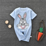 嘉贝艾尔婴儿衣服夏装婴儿连体衣短袖男女宝宝衣服0-3-6-1岁 蓝色兔子 73cm