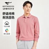七匹狼男士长袖T恤男秋冬翻领挺括休闲商务打底男士上衣polo衫 410(菲红)1D1D50605888 XL 175/92A