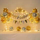 倍欢喜 生日场景布置气球桌飘装饰儿童宝宝男女孩周岁浪漫年会活动派对 金色皇冠拉旗桌飘气球布置