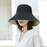 SOMUBAY遮阳帽女遮脸夏天太阳帽子大S同款防紫外线防晒帽双面日系渔夫帽 DYM-491 【黑色_米色】帽檐11CM L（59-61cm）