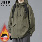 JEEP SPIRIT吉普夹克男外套秋冬季连帽工装冲锋防风衣服男装 军绿加棉 XL
