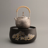 藏六造 银壶鱼子纹日本纯手工纯银烧水壶家用茶具纯银999煮水煮茶银壶 寒松电陶炉+中号鱼子纹银壶 900ml