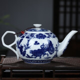 盛天下 景德镇陶瓷青花瓷小茶壶釉中彩过滤泡茶单壶小号功夫茶具手抓壶 鬼谷子下山-1L