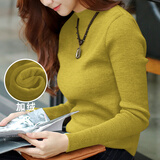 KJ法国KJ加绒加厚保暖打底衫女冬季修身半高领针织衫纯色大码内衣 芥末黄 L