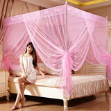 爱思居加密蚊帐1.5米/1.8米床 1.2米床不锈钢加粗加厚支架文帐三开门落地宫廷蚊帐柱子学生宿舍 粉色【帐纱+支架套装】 180*200cm床