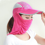 笙格儿防晒帽子女夏季遮阳帽骑车遮脸户外太阳帽折叠速干登山凉帽男钓鱼 玫红 均码