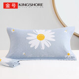 金号纯棉枕巾 3A抗菌三层全棉加大枕头巾吸汗柔软蓝单条52*80cm 151G