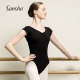 三沙成人V领舞蹈练功连体服短袖露背芭蕾舞形体操服LS3551黑XXXL