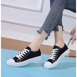 兰威费雷帆布鞋女新款春秋复古港风学生韩版鞋子 黑色1 37