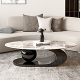 语卡 岩板茶几现代简约意式极简客厅家用小户型轻奢不锈钢椭圆形茶几 枪灰色框架-多拉亮光岩板 1.2X0.7米茶几