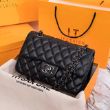 LEAD MODERN KEN香奈小香儿包包女包真皮腋下包轻奢菱格链条包女士休闲单肩斜挎包 黑色穿皮小号 送女朋友老婆闺蜜实用生日礼物