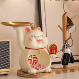 夕岬座 乔迁之喜搬家礼物玄关酒柜装饰摆件招财猫钥匙收纳入户门口新家 招财福字猫托盘+葫芦杯架-白色