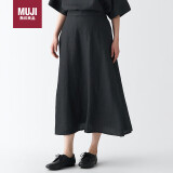 无印良品（MUJI）女式 麻 宽摆裙 半身裙 BEK49C3S 黑色 XL 