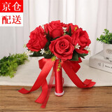 仁善祥手捧花结婚婚礼新娘捧花绢花仿真花束领证拍照道具婚礼绣球花束 红色+礼品袋 1件