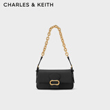 CHARLES&KEITH纯色链条金属扣小方包单肩包腋下包包女包生日礼物CK2-20671431 Black黑色 S
