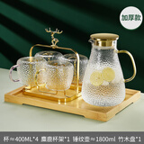 青苹果水杯杯子带把泡茶杯客厅家用耐热玻璃杯清新森系牛奶杯水具套装 四色冰晶杯+壶+麋鹿杯架+竹盘