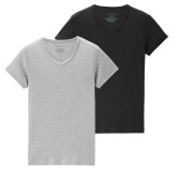 佐丹奴（Giordano） 男装T恤 男装两件装V领纯棉纯色打底衫男短袖男士T恤衫 01黑/花灰色 加加大码(180/108A)