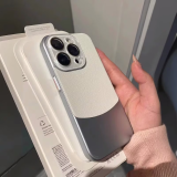 蓝妮子 适用苹果15pro/max手机壳iphone16保护套苹果16pro/max手机壳苹果13/14promax全包12promax手机壳 【白色】拼接护镜荔枝纹皮质 苹果16ProMax