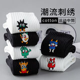 YOOOURTHING青少年袜子男中筒袜秋冬季透气吸汗长筒棉袜卡通刺绣高筒篮球男袜 怪兽系列（黑怪兽+白怪兽+绿怪兽+黄怪兽+蓝怪兽） 均码 5双装(36-44码)