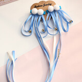 万宝资中国风轻古风飘带绒球铃铛边夹对夹二次元漫展夹子发饰汉服女头饰 蓝色（绒球飘带铃铛）一对