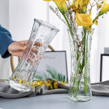 初卓花瓶富贵竹玻璃花瓶透明插花花瓶客厅摆件 30高六角花瓶图案随机
