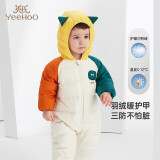 英氏（YEEHOO）婴儿衣服轻暖羽绒服三防白鸭绒连体衣A类 几何恐龙