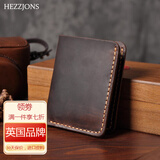 赫泽琼斯HEZZJONS原创手工钱夹疯马皮钱包男士短款复古纯皮钱夹头层牛皮竖款皮夹潮男休闲钱包 竖款