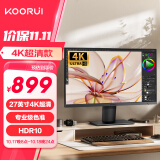 KOORUI科睿 27英寸显示器 4K高清 IPS广视角 100%sRGB广色域HDR 10bit低蓝光不闪 设计办公电脑显示屏P6