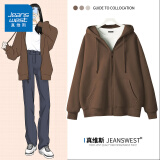真维斯（JEANSWEST）卫衣女春秋季新款外套女开衫连帽情侣男女装上衣服小个子休闲宽松 深棕 纯色 L