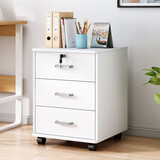 宜造（YIZAO）文件柜办公室带锁抽屉柜移动柜子收纳桌下储物柜木质矮柜小柜子 【三抽滑轮款】暖白色37cm