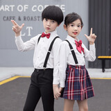 衣诺坊中小学生校服春装套装英伦风男女童合唱演出服幼儿园园服儿童班服 黑色男款（衬衫+西裤+领结+背带) 120 （建议体重33-42斤）