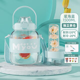 恩尔美（nRMEi）大肚杯玻璃杯大容量吸管泡茶耐高温高颜值夏网红水杯女便携24新款 星海蓝1500ml【双饮+茶仓+背带】