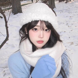 恬饰软糯蓝色围巾女冬季韩版百搭高级感保暖流苏大披肩纯色围脖韩系潮 围巾女【白色】