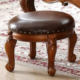 乐满庭美式实木小圆凳客厅泡茶凳子 复古茶几凳雕花小凳子皮凳圆形矮凳
