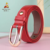 稻草人（MEXICAN）皮带女针扣百搭时尚牛皮裤带女式真皮腰带女士装饰韩版裤腰带 红色【60538】长度100-115cm可选