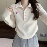 翊尚美短袖t恤女夏季棉质短款正肩翻领polo衫女装新款甜辣风修身上衣 8589杏色polo领【棉质薄款】 M 【适合95-105斤】