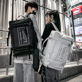 沫茵 书包男潮牌背包男ins风高中大学生书包韩版大容量休闲旅行包个性学生初中生时尚运动多功能包 黑色【四用款】