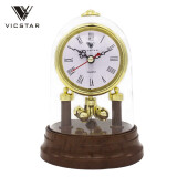 VICSTAR 欧美式古典家用办公室金色摆件转运珠时钟旋转台钟复古装饰座钟 D-1木纹色(小号）