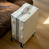 袋鼠（KANGAROO）铝框行李箱加厚复古皮手提拉杆箱商务结实耐用可坐人硬壳密码箱包 卡扣月光白【杯架+usb+支架】 26英寸 【畅销款】双封闭干湿分离