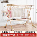 名至 折叠室内阳台晾衣架凉台伸缩可移动室外户外晒被子架免装晾衣杆 【升级防风免装款】香槟金/鞋架