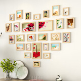 纪恒暄 心形实木照片墙挂墙组合装饰画框婚纱照个性欧式木质像框相片框 27框爱心 原木色+玫瑰心语