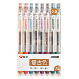 爱好（AIHAO）复古彩色中性笔0.5mm子弹头手账标记多色按动笔学做笔记划重点笔8支 GP2602-8