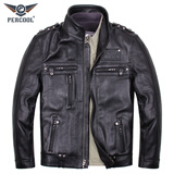 PERCOOL真皮皮衣男士机车服皮夹克头层加厚牛皮摩托骑行服秋冬季大码外套 黑色 (头层牛皮) L 建议125-145斤